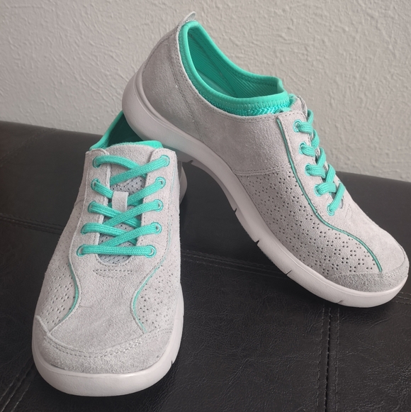 Dansko Shoes - Dansko Elise Women's Comfort Walking Shoes Grey Suede Teal Size 38 US 7.5-8